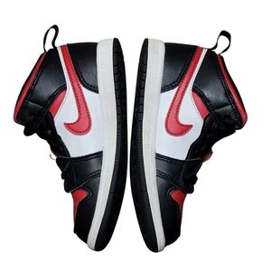 Nike Air Jordan 1 Mid Bred Toe Black Red 640735-079 Preschool Ps Size 9c